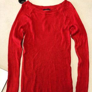 Express, red, ribbed sweater (M).